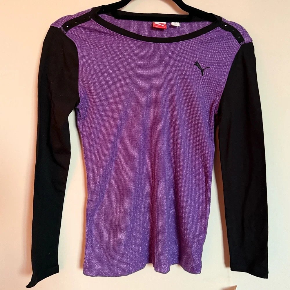 Puma Girls Athletic Long Sleeve Top Purple Black Size L NWT